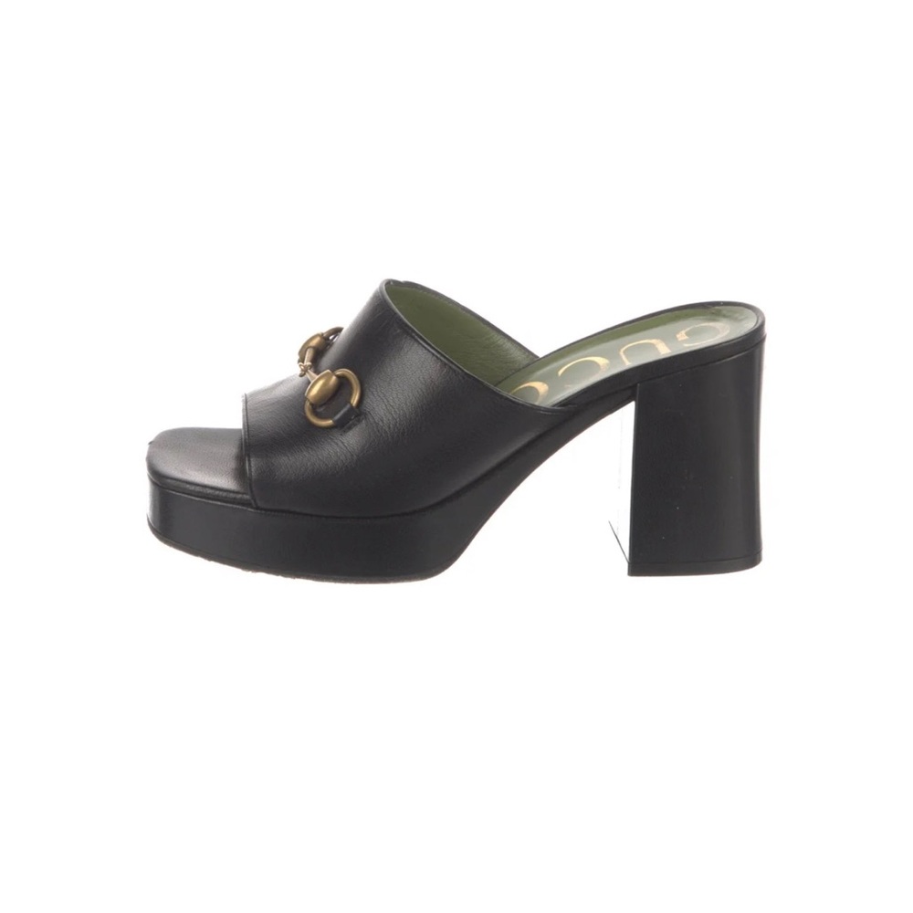 Gucci Black Leather Platform Mules